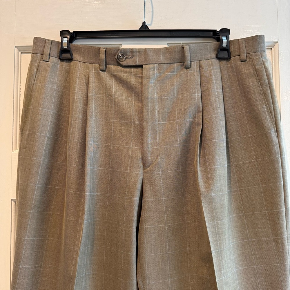 Ralph Lauren Dress Pants Pleated Front Cuffed Hem‎ Brown w/ Blue Pinstripe 38/32 - Picture 2 of 9
